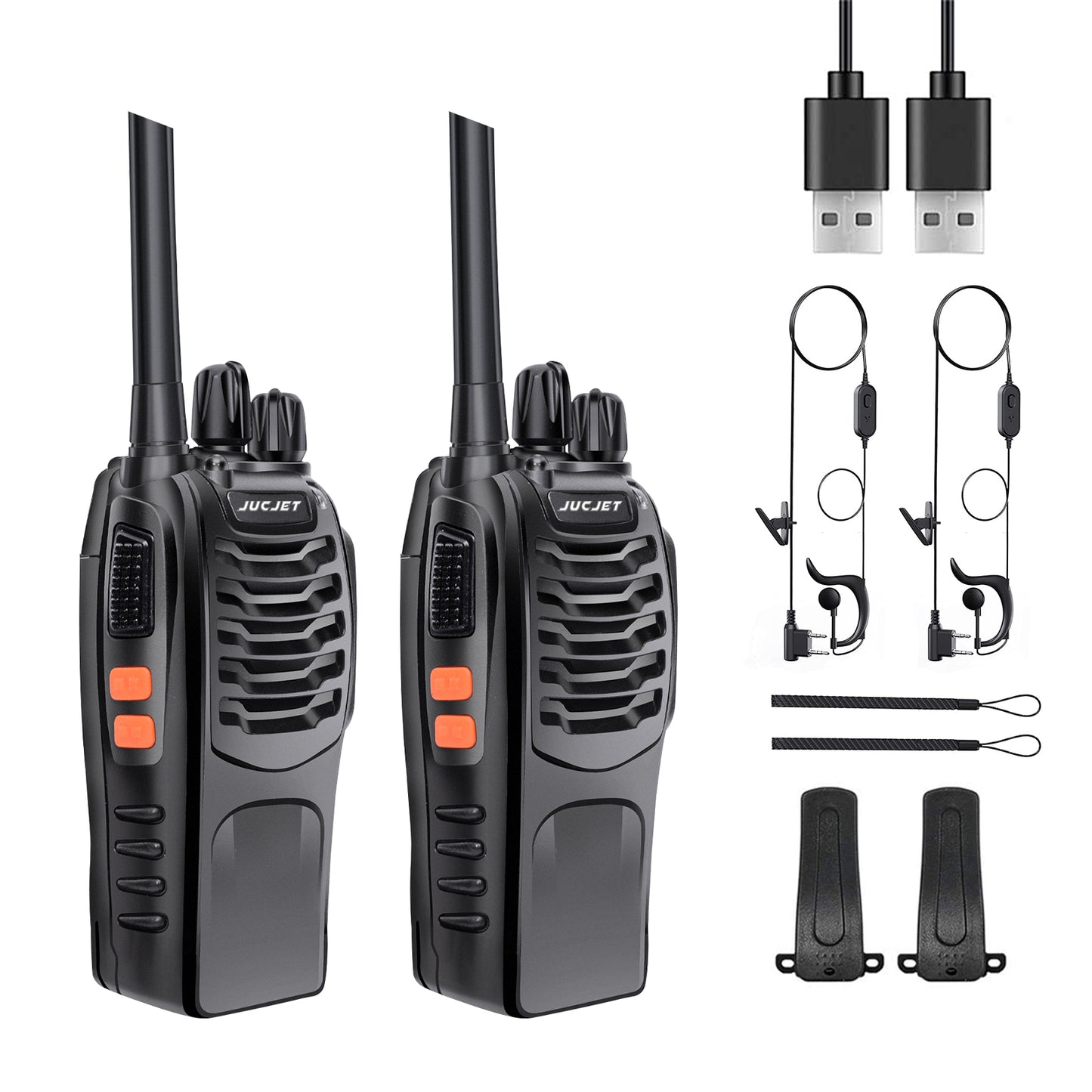 Walkie Talkies BF-88e USB Rechargeable Long Range Two Way Radios with Earpieces(2 pack)