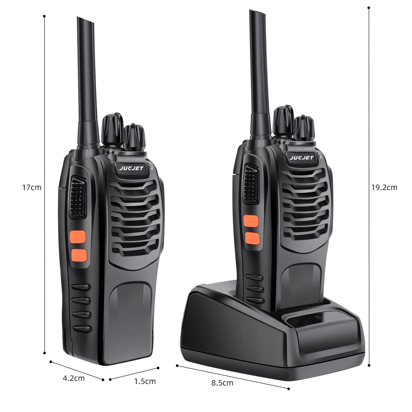 Walkie Talkies BF-88e USB Rechargeable Long Range Two Way Radios with Earpieces(2 pack)