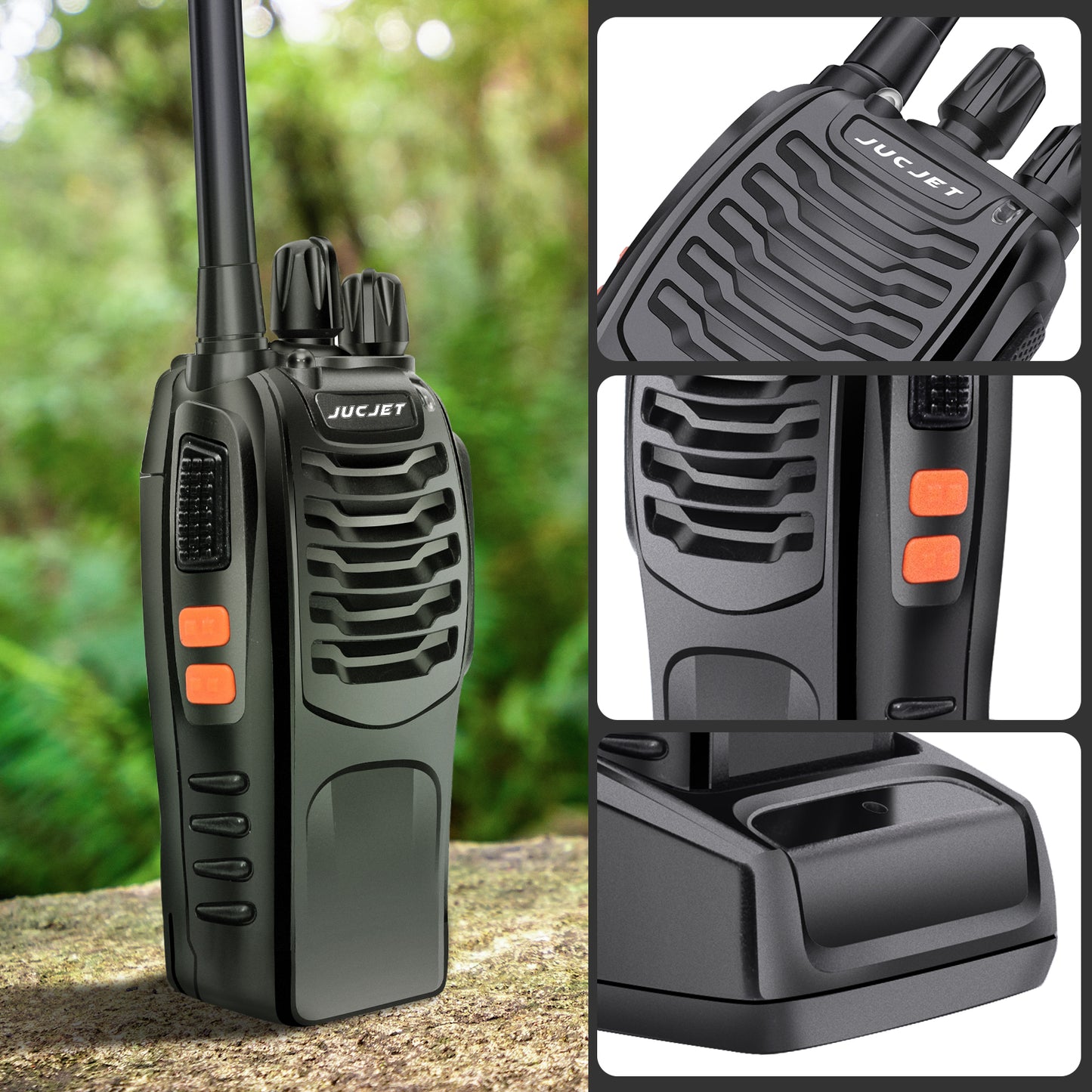 Walkie Talkies BF-88e USB Rechargeable Long Range Two Way Radios with Earpieces(2 pack)