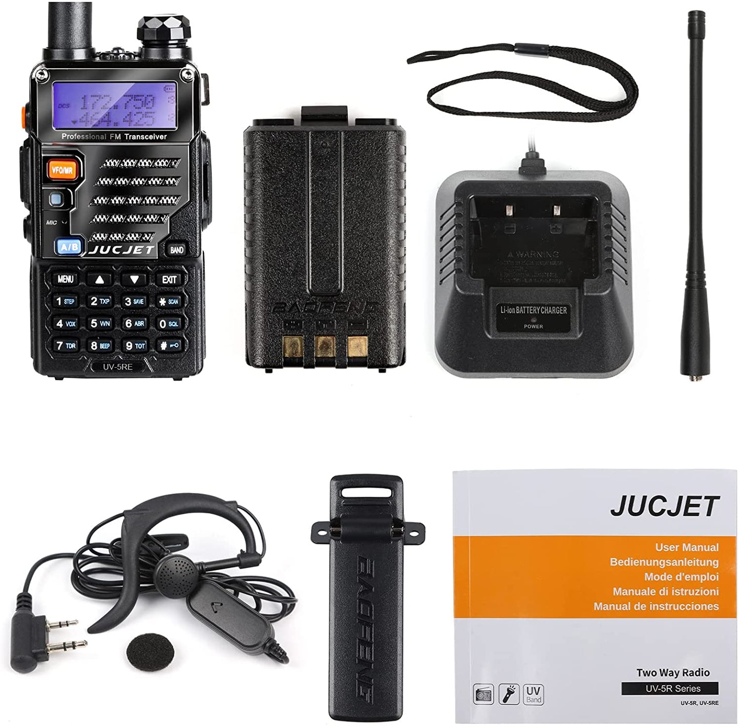 UV-5R E Walkie Talkie Dual Band VHF/UHF, mit LED-Anzeige 128 Speicherkanal, Tragbares 2-Wege-Funkgerät, professionell und einfach zu bedienen (Schwarz, 1 Stück)